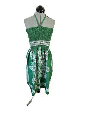 Smocked Summe Halter Dress Tassels Kelly Green 1X